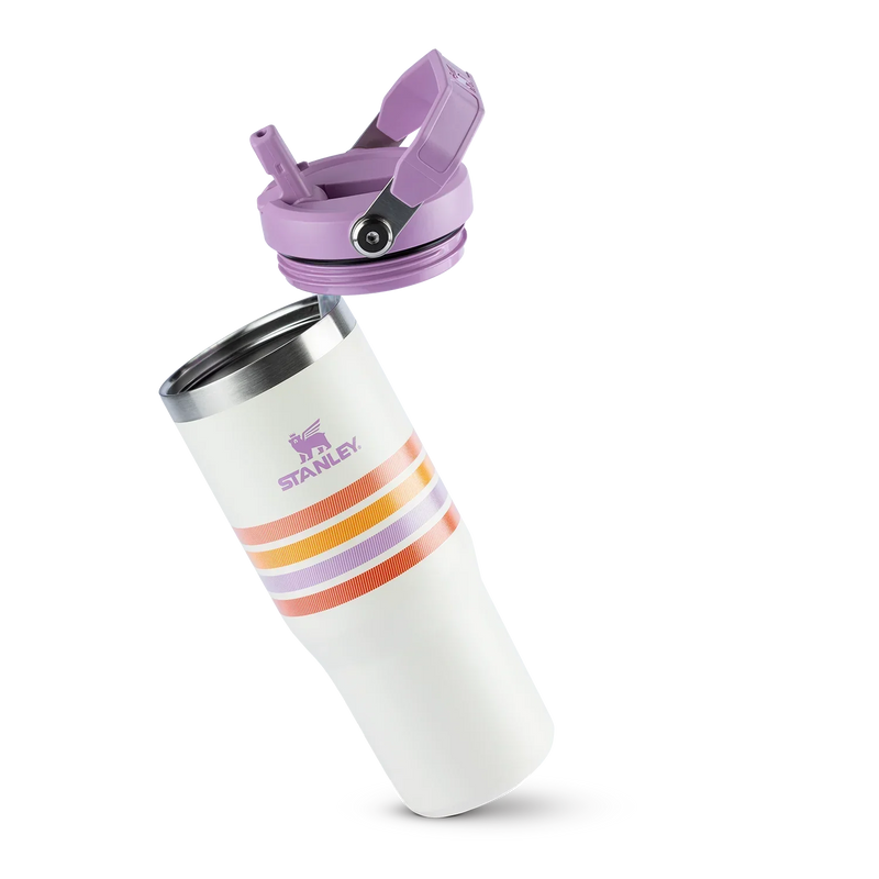 Tumbler Térmico Flip Straw Varsity Cream Lilac Stripes | 887ml
